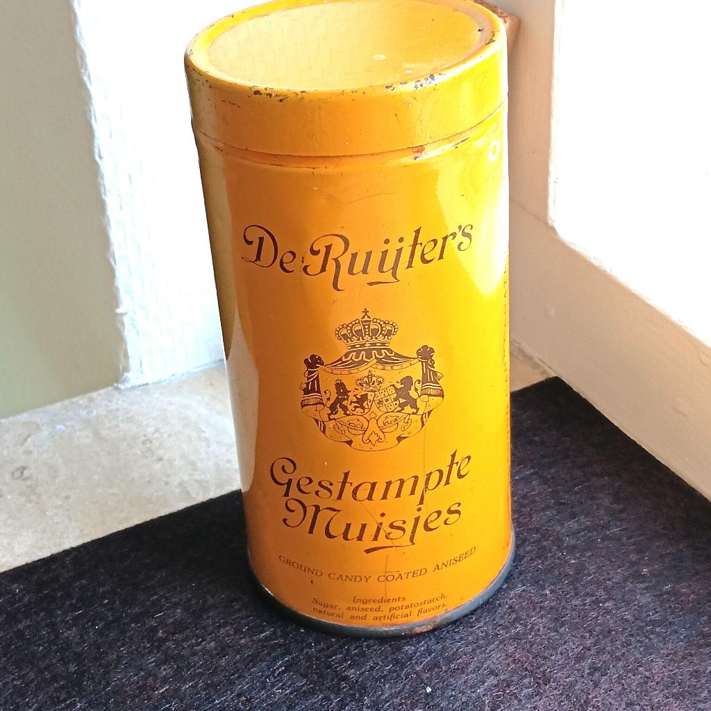 De Ruyter, oud blikje, gestampte muisjes, Verzamelen, Blikken, Ophalen of Verzenden, Gebruikt, Overige, Overige merken