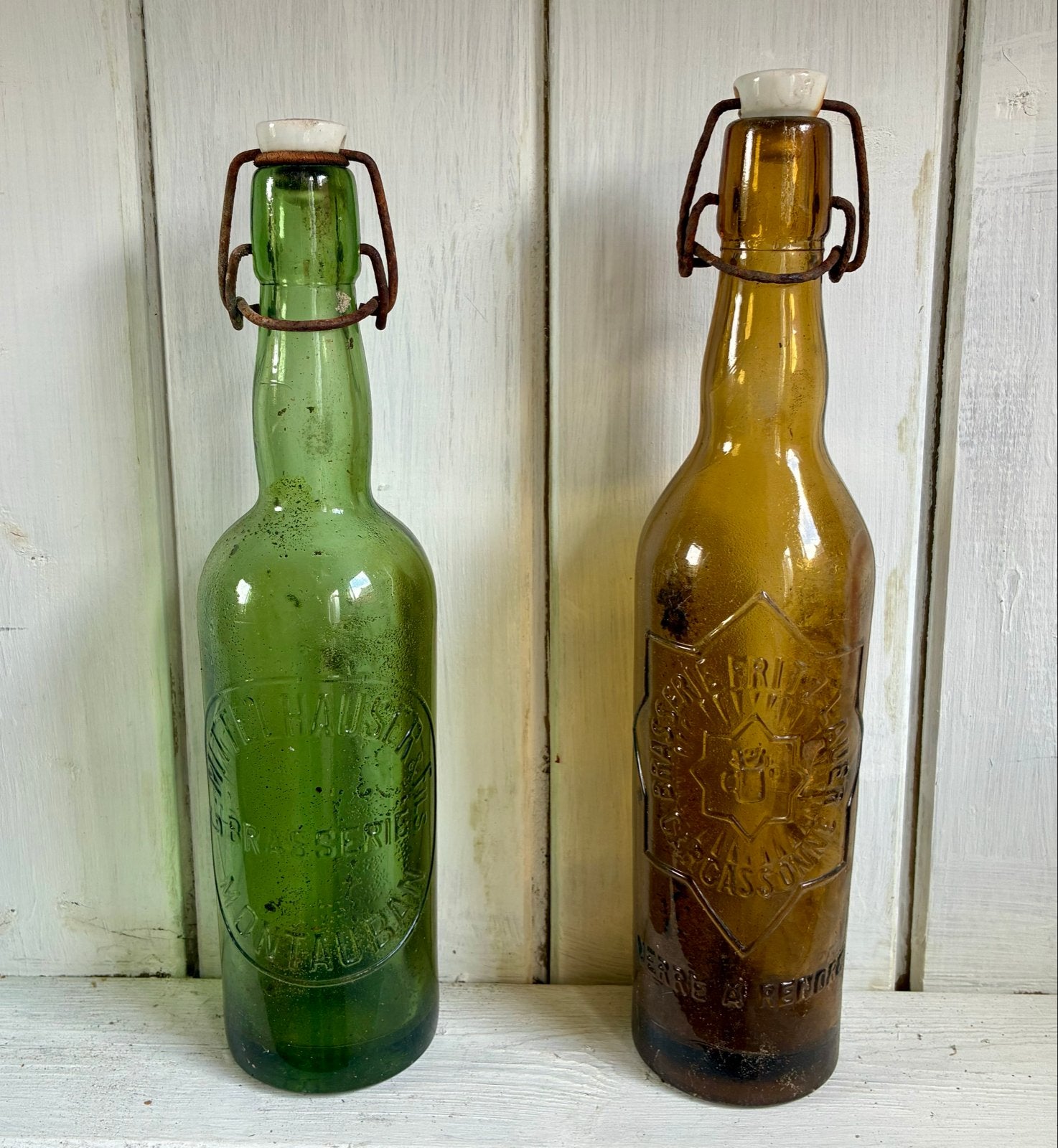Set van 2 antieke bierflessen met beugeldop, Antiek en Kunst, Ophalen of Verzenden