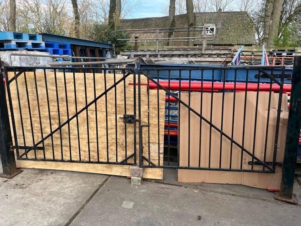 Tuinhek dubbele draaipoort 3 m breed ijzer spijlenhekwerk, Tuin en Terras, Tuinhekken en Hekwerk, Ophalen, Met poort, Gebruikt