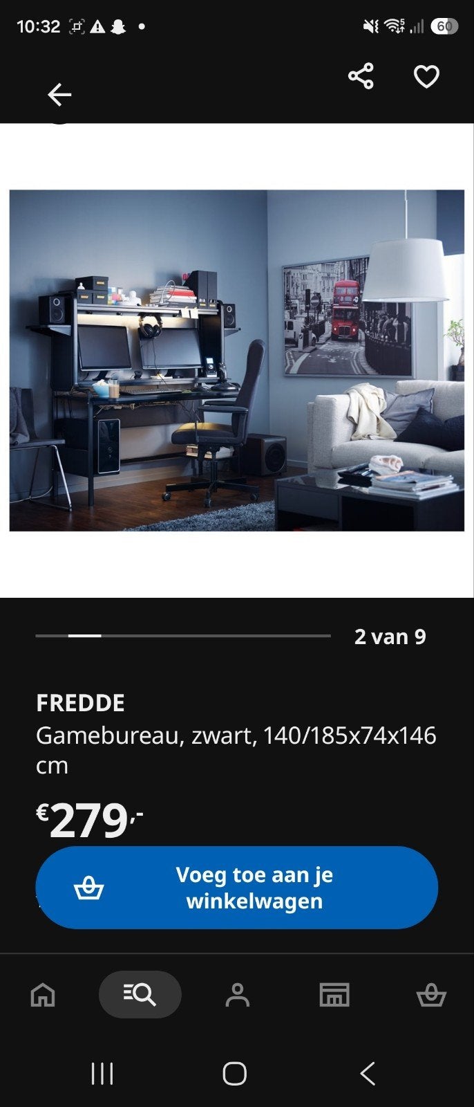IKEA FREDDE Gamingbureau Zwart - Perfect voor Gamers, Huis en Inrichting, Ophalen, Zwart, Metaal, Zo goed als nieuw