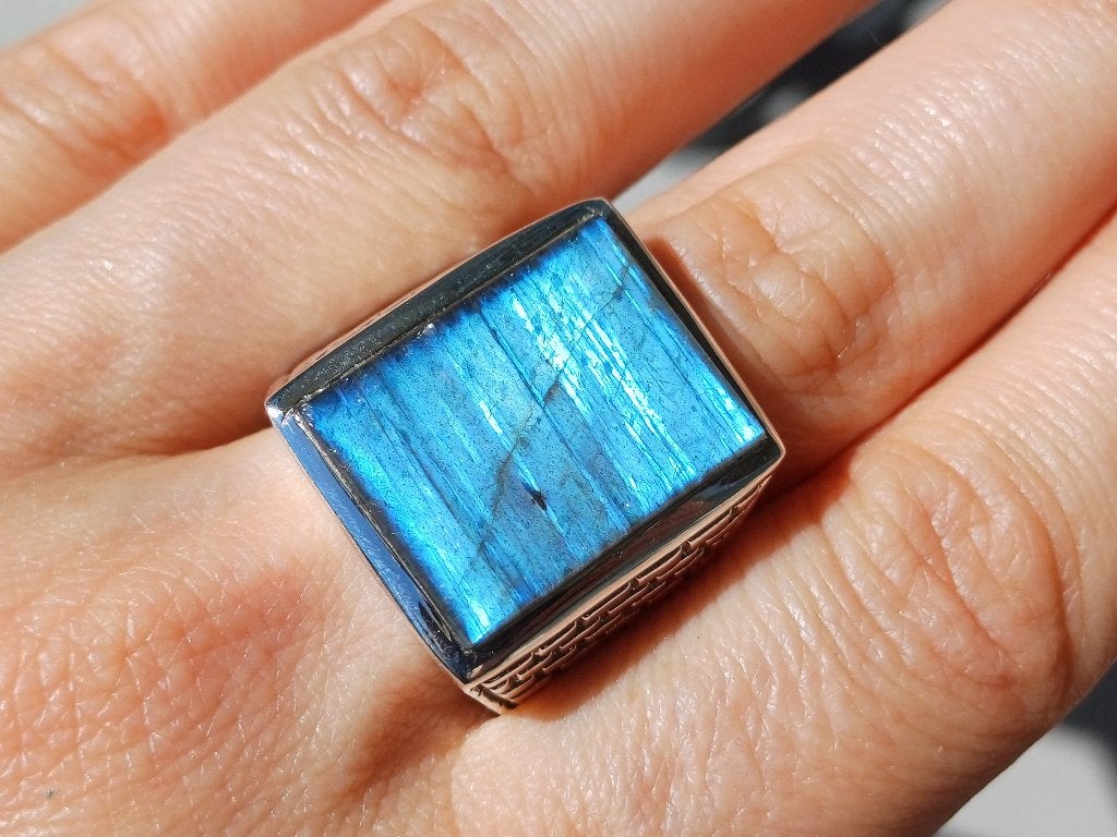Vanoli 925 zilveren heren ring met labradoriet maat 22,25, Vanoli, Overige kleuren, 20 of groter, Amsterdam