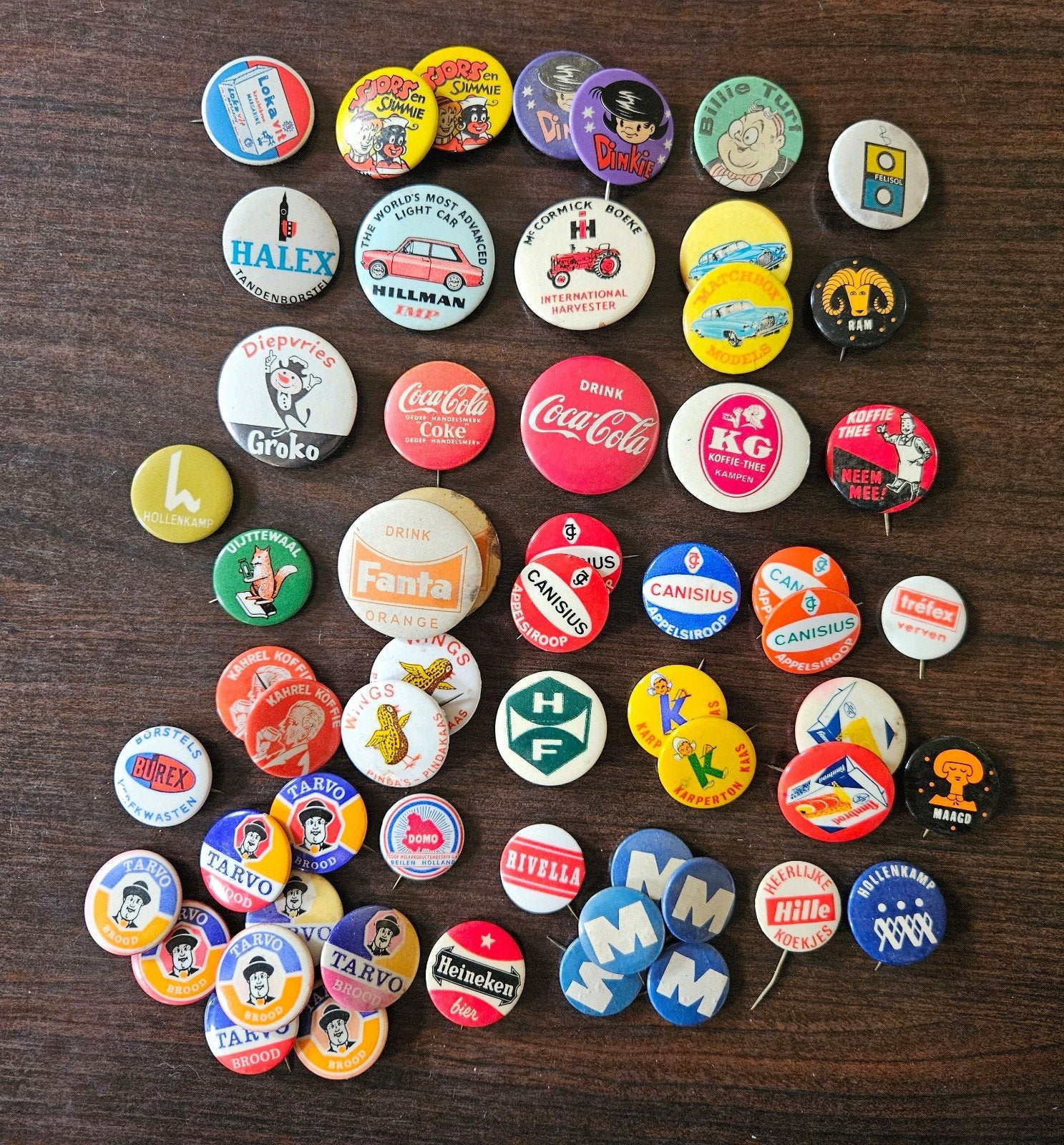 Verzameling vintage reclamebuttons - 58 stuks, Verzamelen, Ophalen of Verzenden, Gebruikt, Overige typen