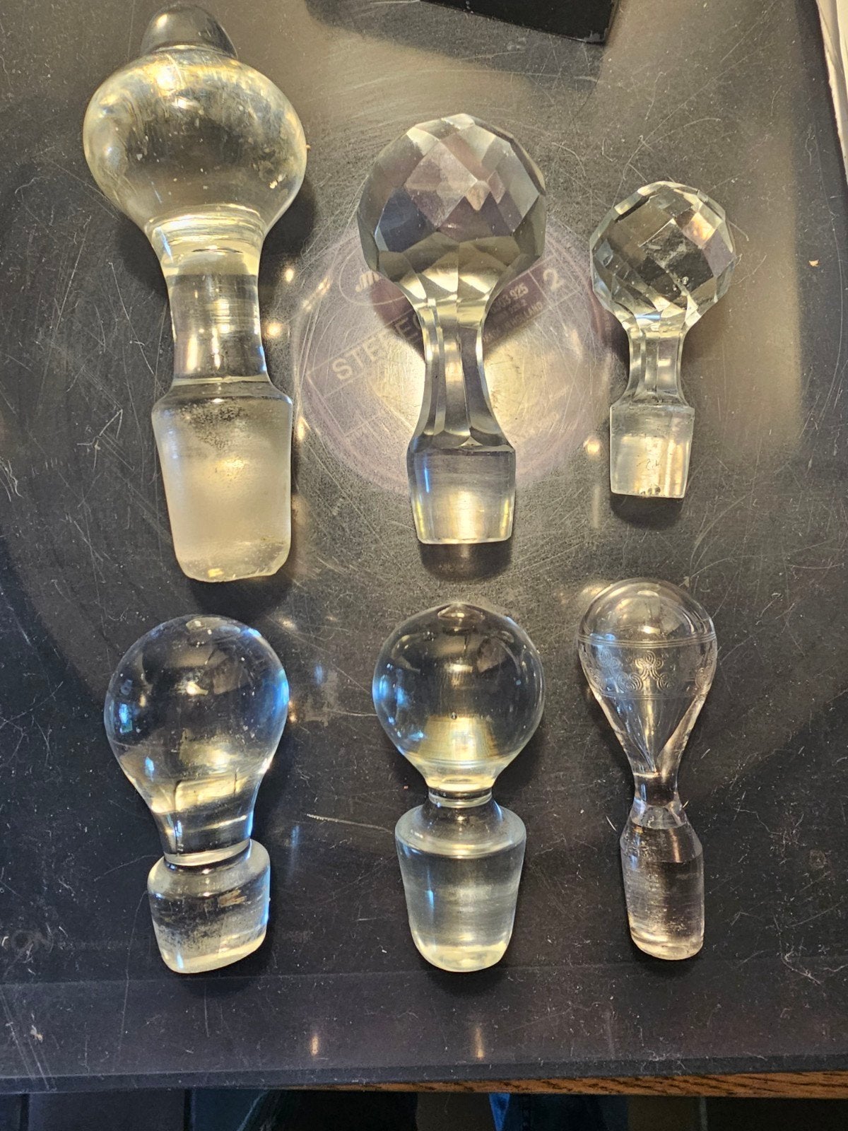 Set van 6 glazen stolpen/stoppers voor flessen, Glas, Ophalen of Verzenden, Gebruikt, Set