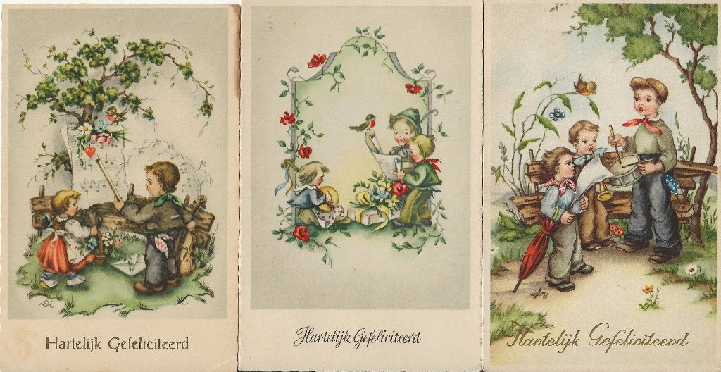 3 x  kinderen maken muziek - zingen, Verzamelen, Ophalen of Verzenden, 1940 tot 1960, Gelopen, Kinderen