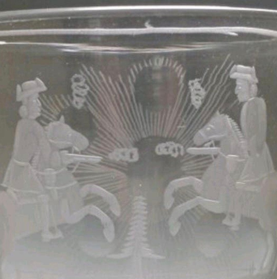 Duellerende ruiters in gevecht oud glas uniek, Antiek en Kunst, Ophalen of Verzenden