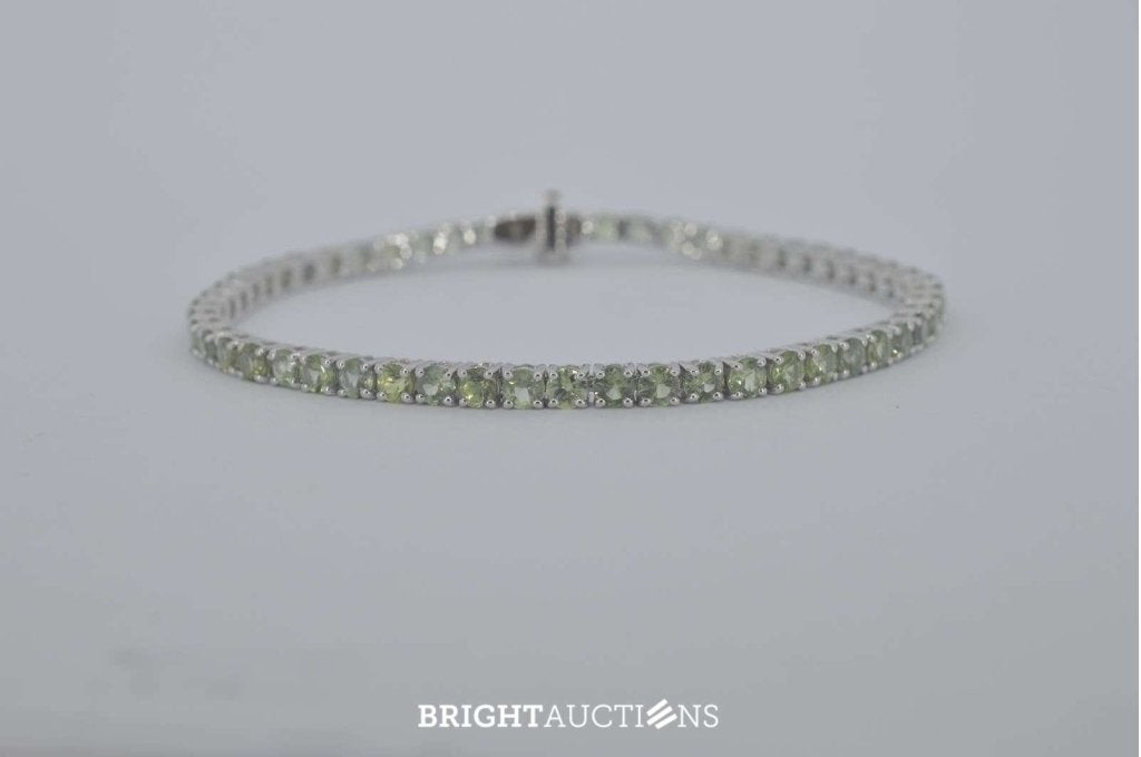 Witgouden tennisarmband met groene natuurlijke saffieren, Sieraden, Tassen en Uiterlijk, Wit, Niet ingevuld, Nieuw, Saffieren