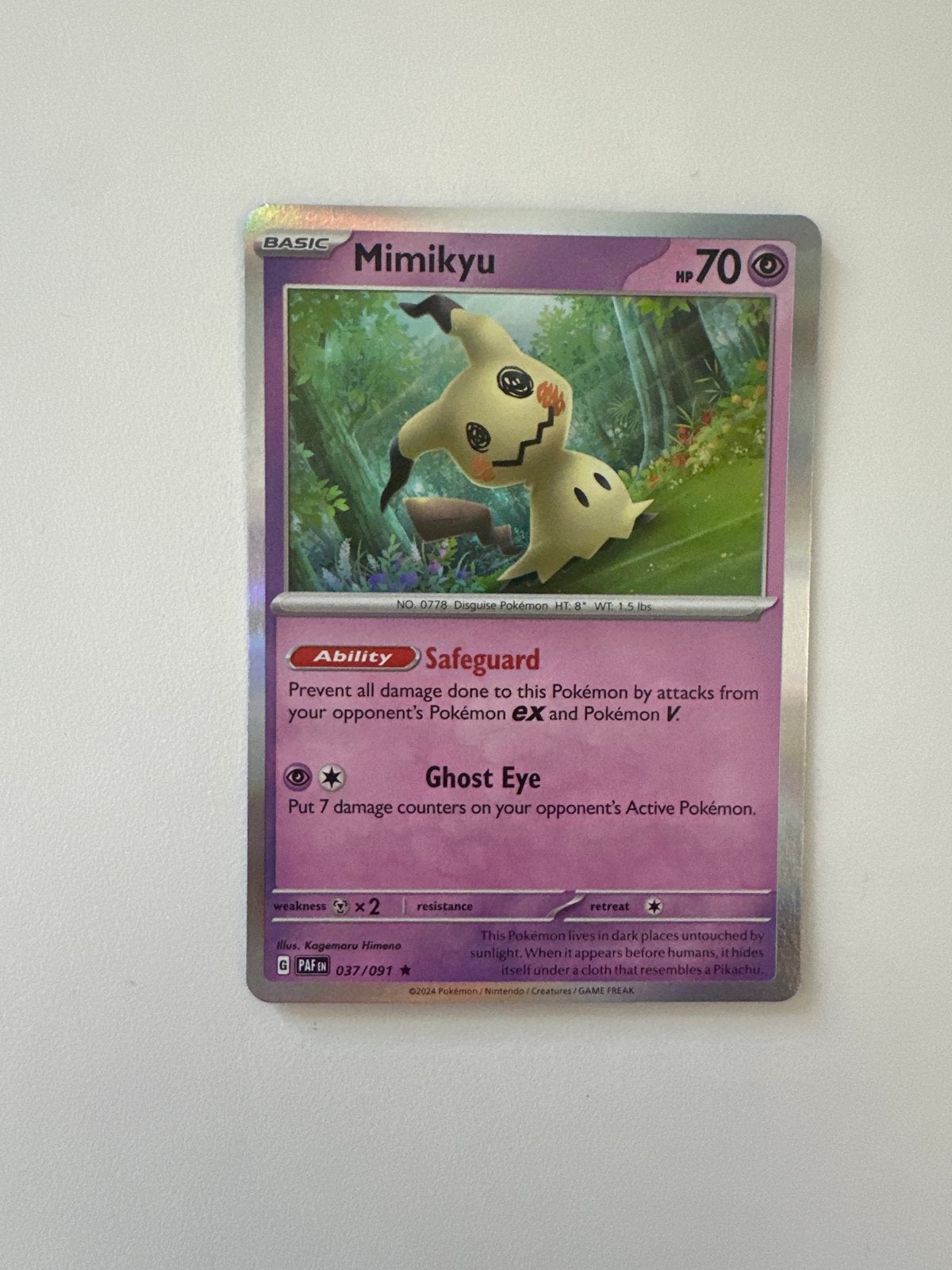 Pokémon Kaart Mimikyu PAF 037/091 - Zo goed als nieuw, Ophalen of Verzenden, Zo goed als nieuw, Losse kaart