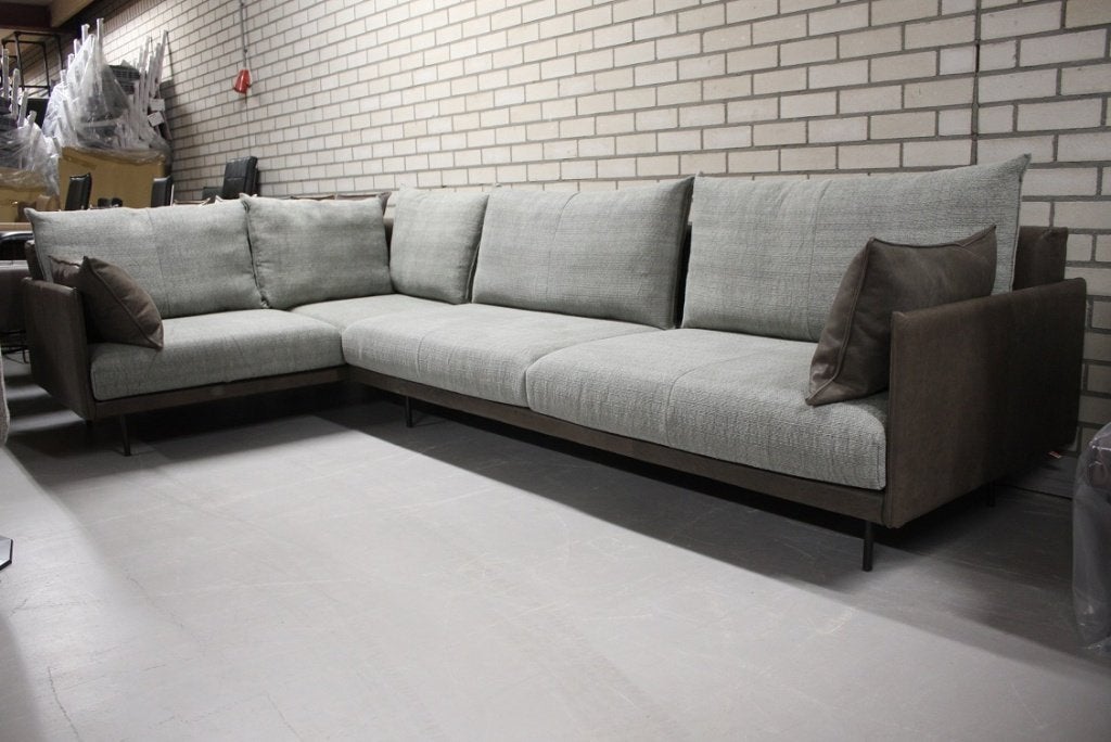 Luxe bank hoekbank JAZZ Jess Design leer & stof bruin grijs, Ophalen, Leer, Zo goed als nieuw, 75 tot 100 cm