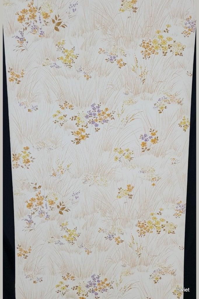14029 Oud vintage behang bloemen gras 70s botanisch swiet, Ophalen of Verzenden, Geel