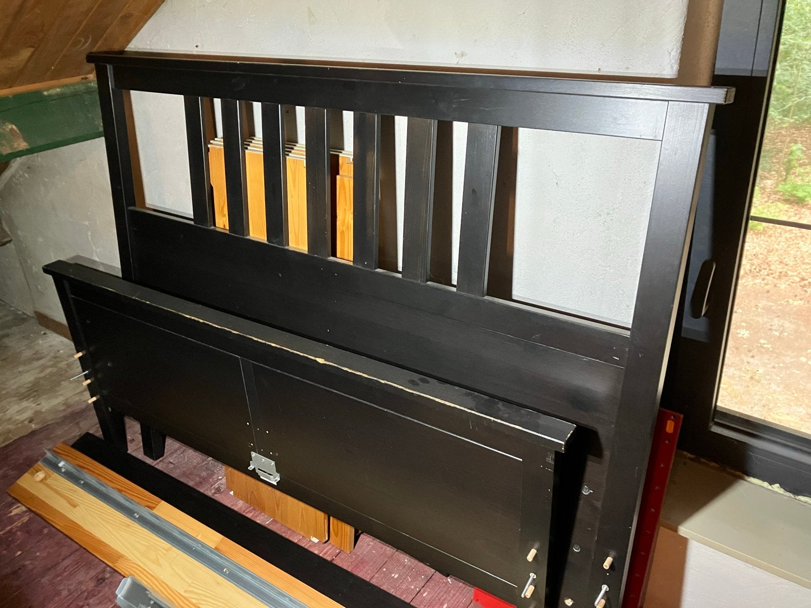 Zwart tweepersoonsbed met lattenbodem, Ophalen, Gebruikt, Zwart, Tweepersoons
