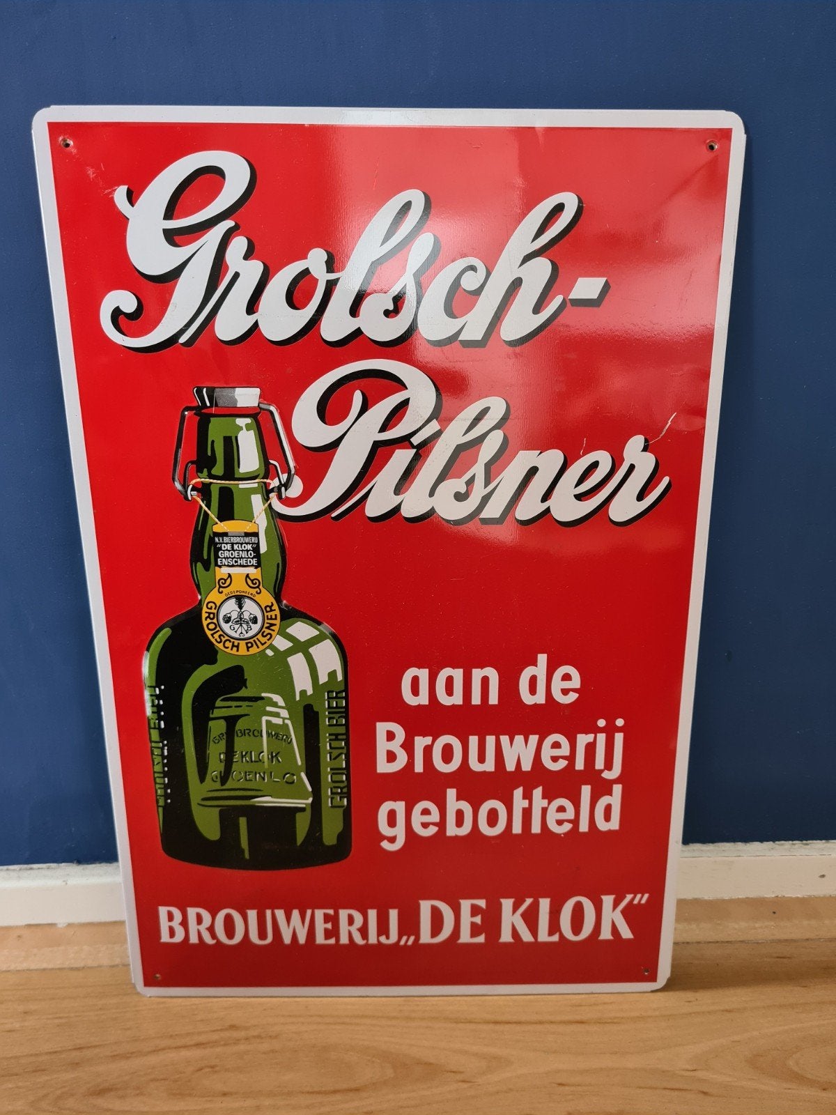 Vintage Grolsch Pilsner Blikken Wandbord - Brouwerij De Klok, Verzamelen, Ophalen of Verzenden