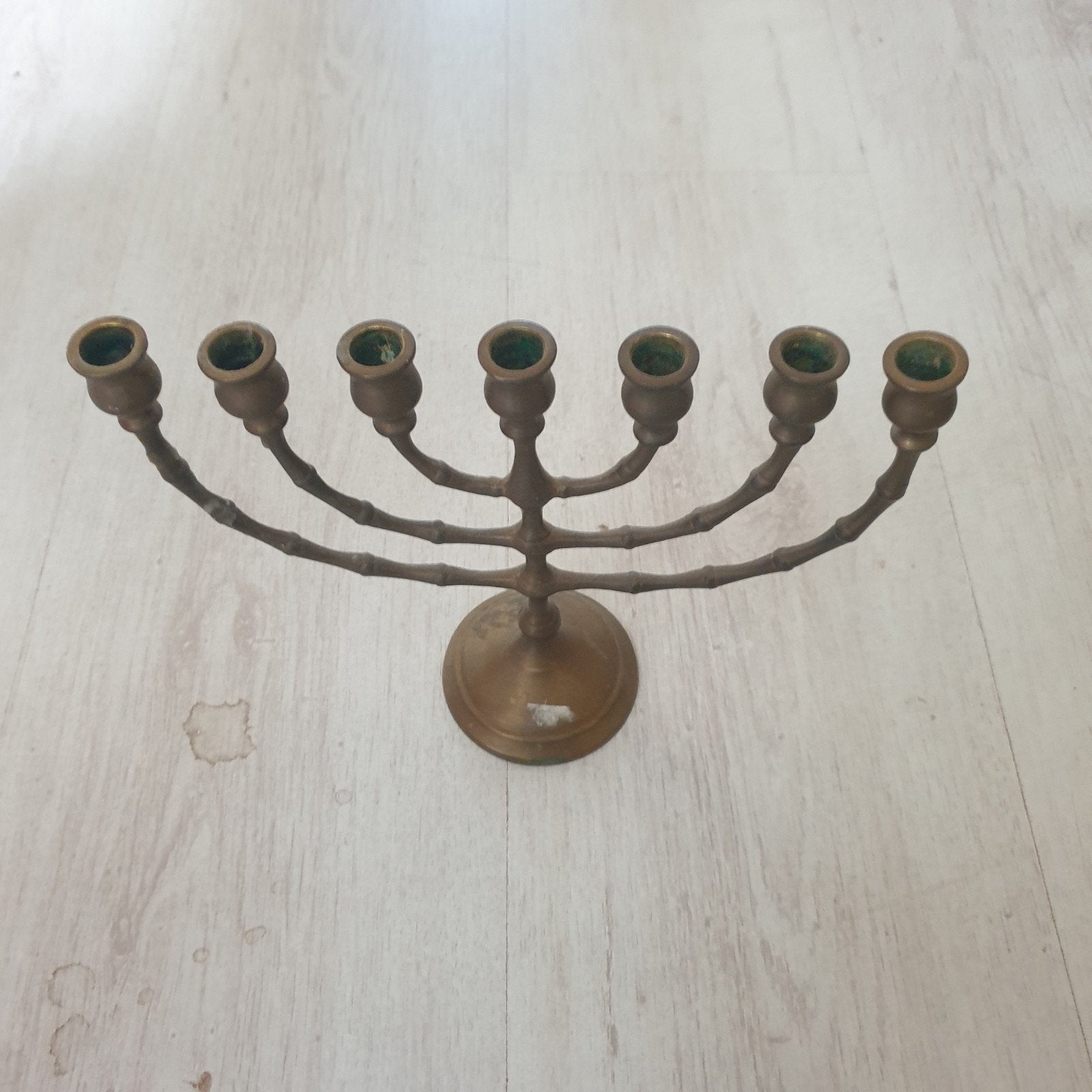 Vintage Koperen Menora Kandelaar - 7-armig, Antiek en Kunst, Antiek | Kandelaars, Ophalen of Verzenden