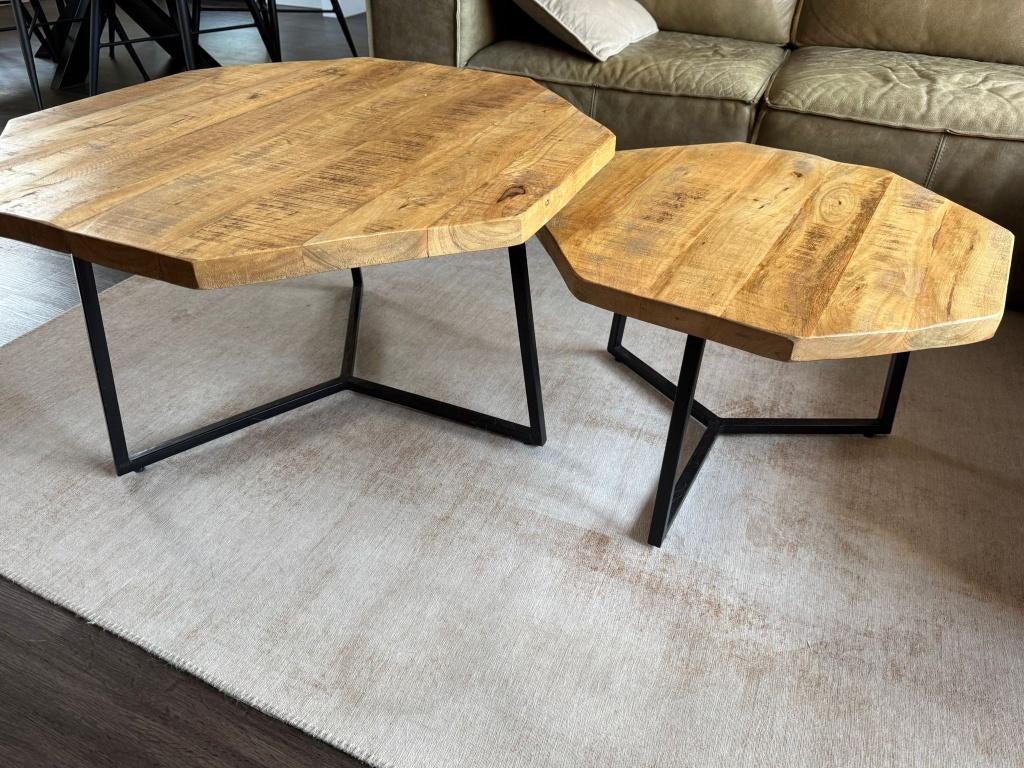 Set van 2 mangohouten salontafels, Huis en Inrichting, Tafels | Salontafels, Ophalen, Gebruikt, 50 tot 100 cm, 50 tot 100 cm