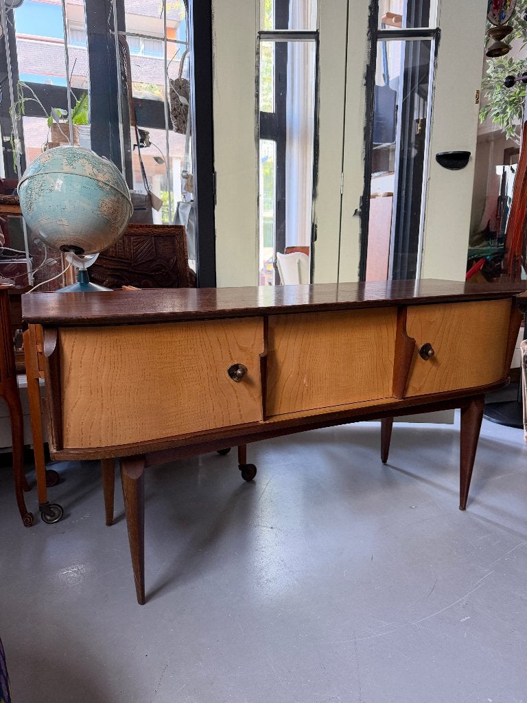 Mid century dressoir, vintage design tv-meubel, wandkast, Huis en Inrichting, Ophalen, Gebruikt, 100 tot 150 cm, -