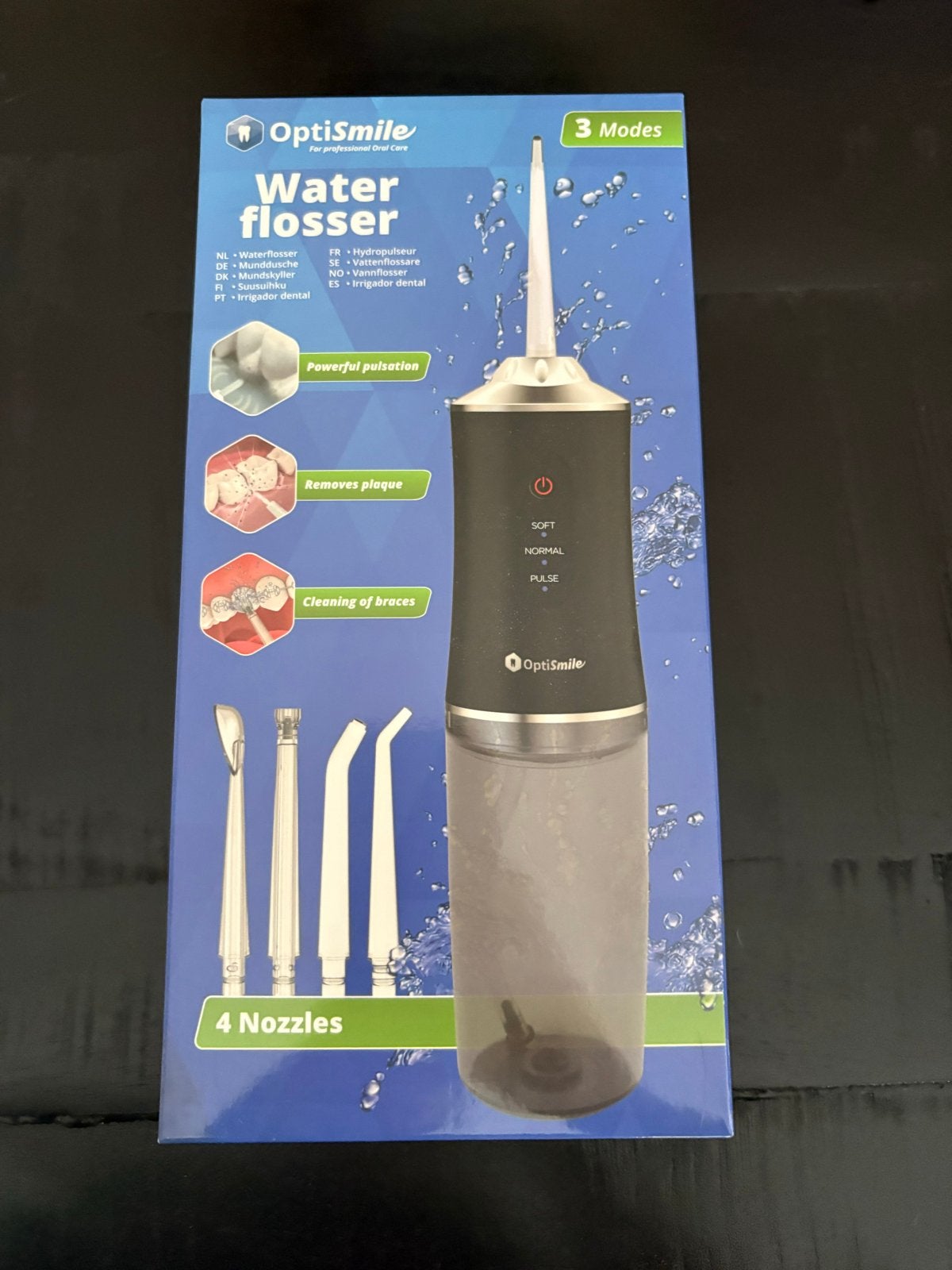 OptiSmile Waterflosser met 3 standen en 4 opzetstukken, ., Nieuw, Ophalen of Verzenden, .