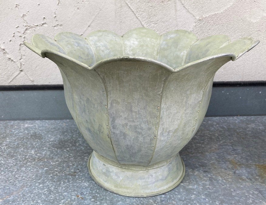 METALEN PLANTENBAK BLOEM OLD LOOK GREEN 26 CM NIEUW, Tuin en Terras, Minder dan 30 cm, -, Rond, Nieuw