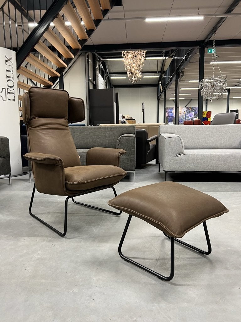 Nieuw Jess Design Origami Fauteuil met poef Bruin leer Stoel, Nieuw, Ophalen of Verzenden, Jess, 75 tot 100 cm