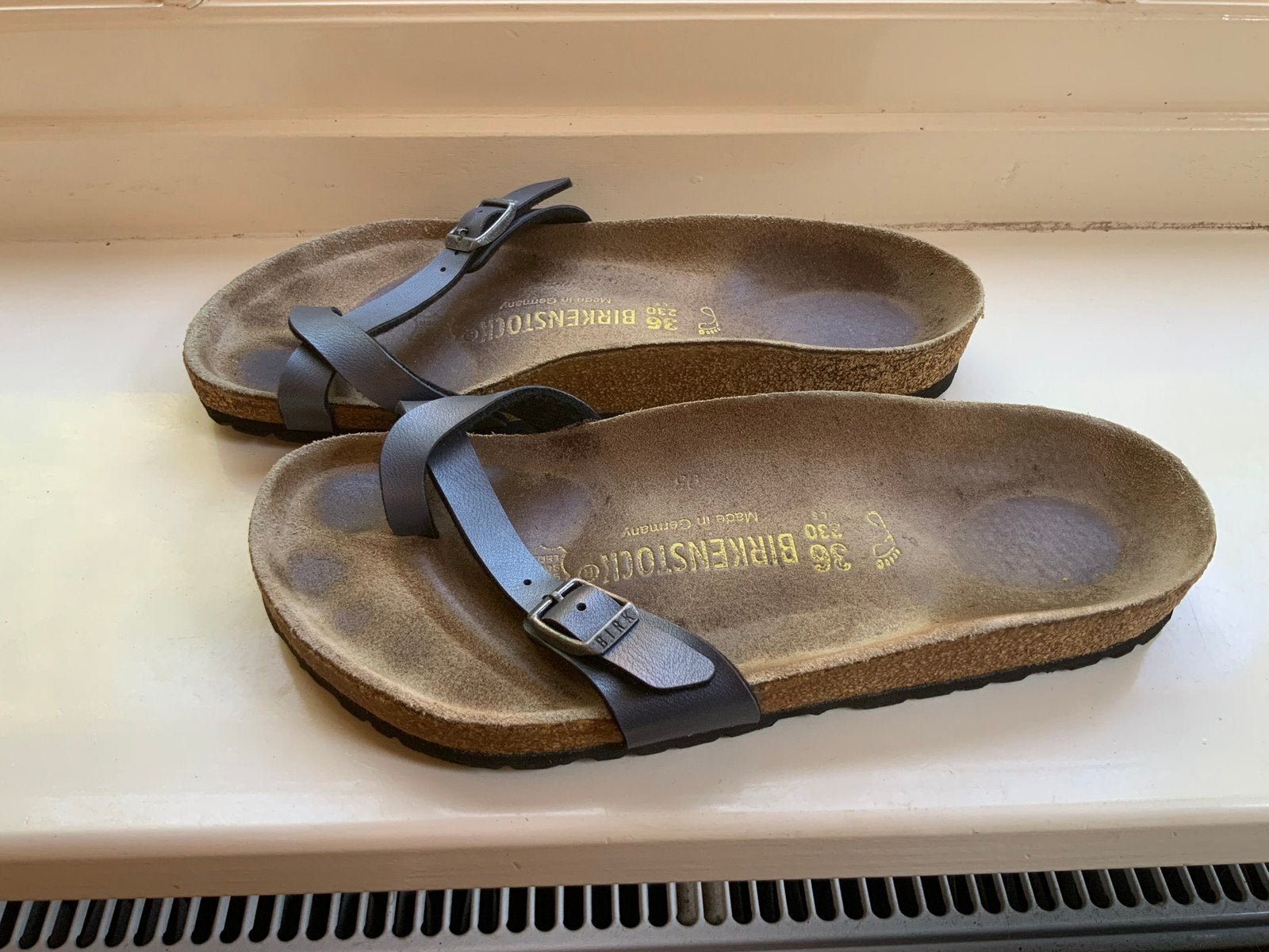 Birkenstock piazza grijs maat 36 teenslippers, Ophalen of Verzenden, Zo goed als nieuw, Grijs