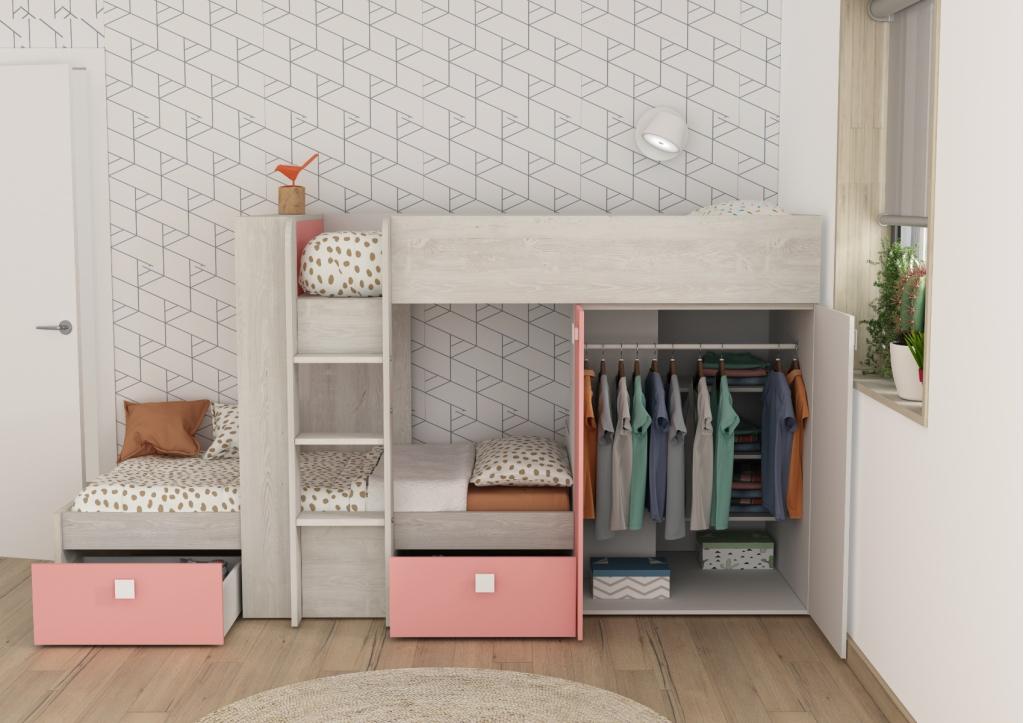 Maxim Multifunctioneel Stapelbed - 90x190 - Roze, Niet ingevuld, Niet ingevuld, Niet ingevuld