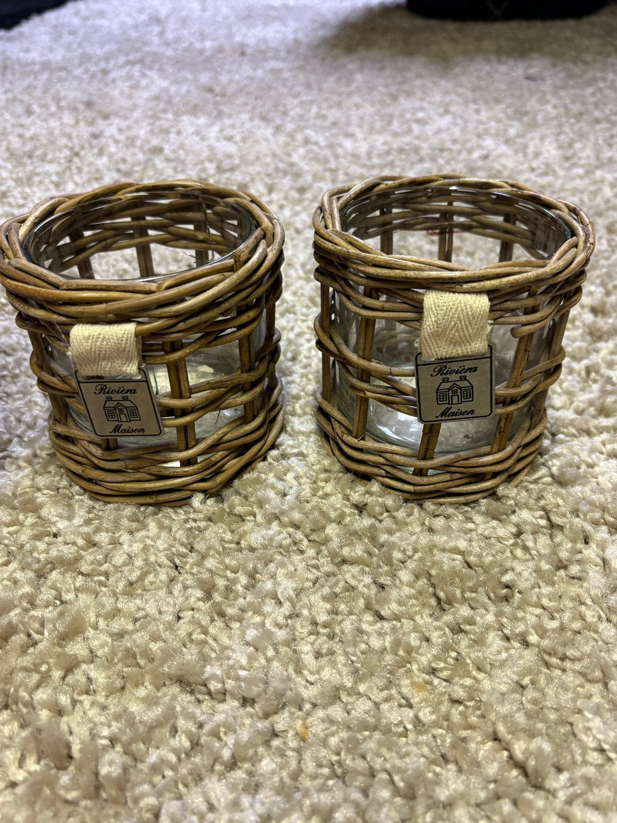 Riviera Maison Windlichtjes Rattan - Set van 2, Ophalen of Verzenden, Natuurlijk materiaal, Bruin, Landelijk
