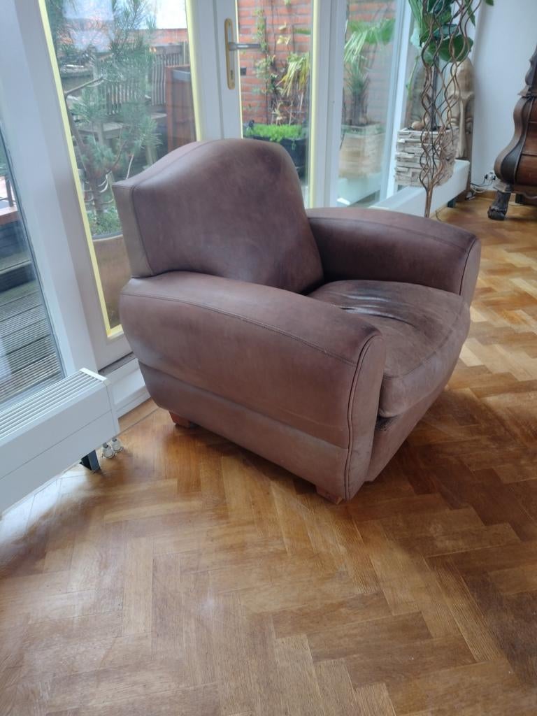 Mooie volle rookstoel bruin leder, Huis en Inrichting, Gebruikt, Ophalen of Verzenden, Klassiek, Vintage, 75 tot 100 cm