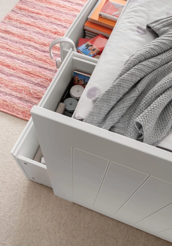 Emma bedbank/kajuitbed (met lades) - 90x200 - Wit, Kinderen en Baby's, Niet ingevuld, Niet ingevuld, Niet ingevuld
