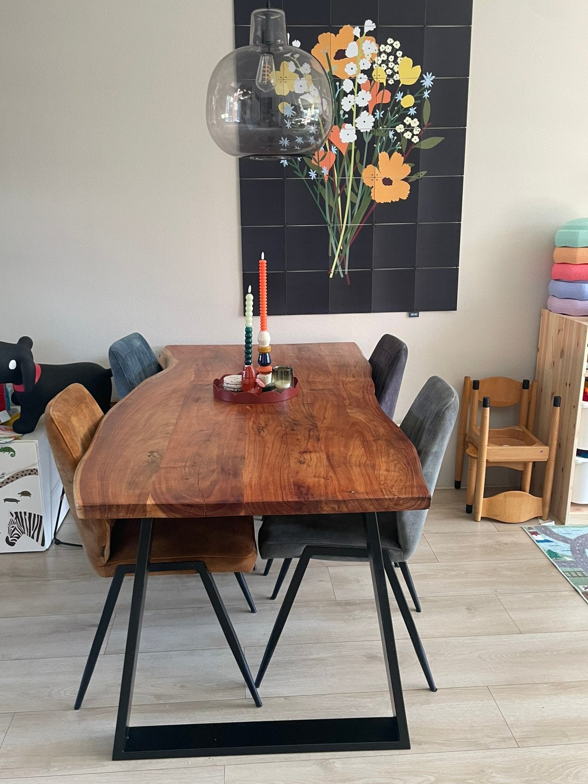 Massief eiken eettafel + 4  stoelen - Feelings / Mx Sofa, Ophalen, 200 cm of meer, 50 tot 100 cm, Zo goed als nieuw