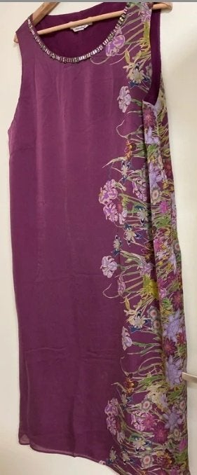 Marina Rinaldi  jurk paars groen 100% zijde, Kleding | Dames, Maat 38/40 (M), Galajurk, Paars, Ophalen of Verzenden