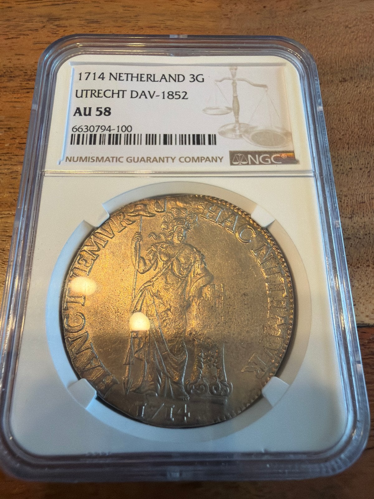 Zilveren Dukaat 1714 Utrecht - NGC AU 58, Vóór koninkrijk, Zilver, Losse munt, Overige waardes