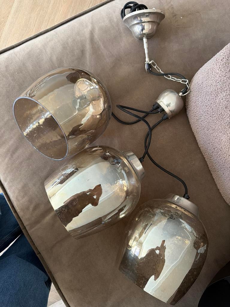 Riviera Maison Plafondlamp met 3 Glazen Kappen, Ophalen, Gebruikt, Glas