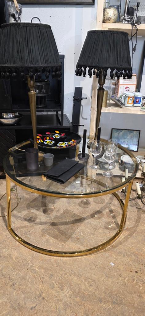 Vintage Salontafel met Glazen Blad en Gouden Frame, Antiek en Kunst, Antiek | Meubels | Tafels, Ophalen
