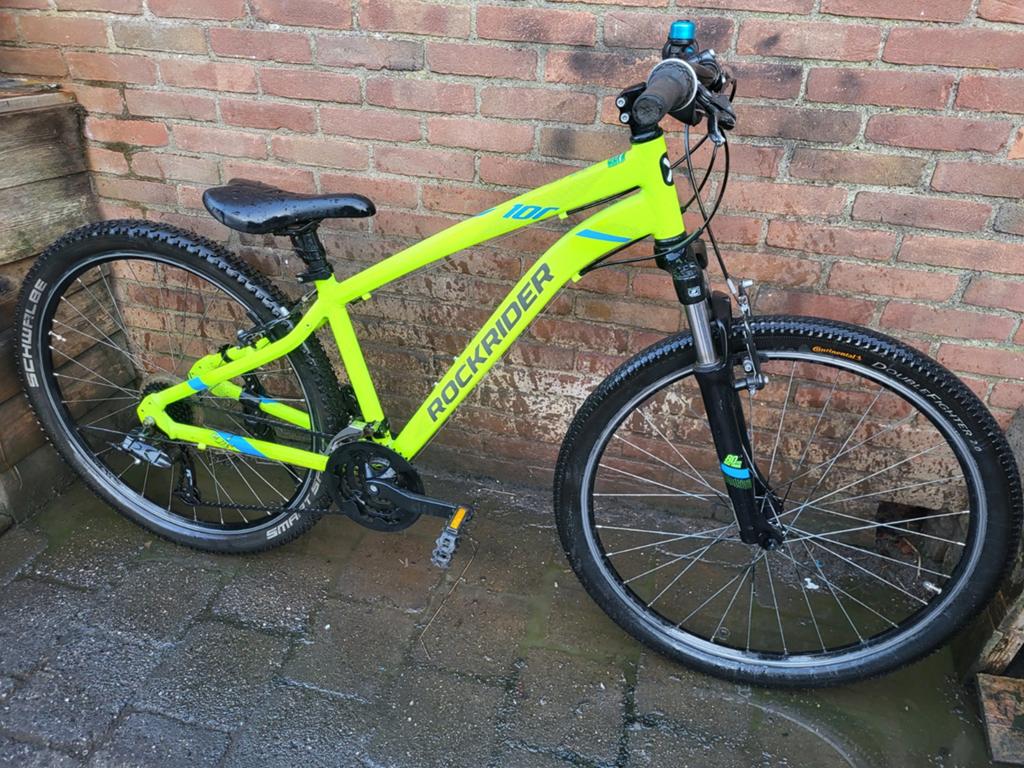 Gave Btwin Rockrider ST100 jongensbike 21V etc v.a 8a9jaar, Gebruikt, Velgrem, Handrem, Btwin Rockrider