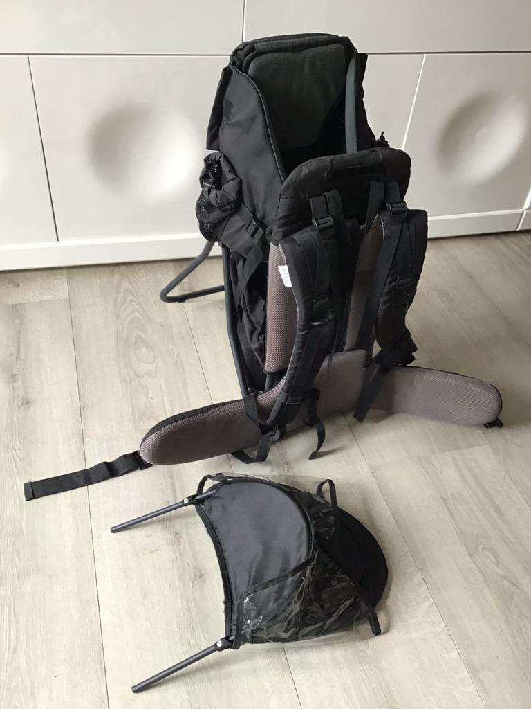 Mooie zwarte back pack rugdrager babydrager kinderdrager, Overige merken, Mooie zwarte back pack rugdrager met zonnebescherming