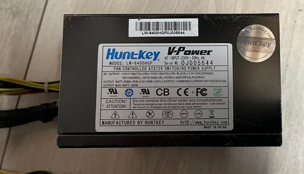 Huntkey V-Power LW-6400HGP Voeding - 400W ATX, Computers en Software, Interne voedingen, Gebruikt, Ophalen of Verzenden