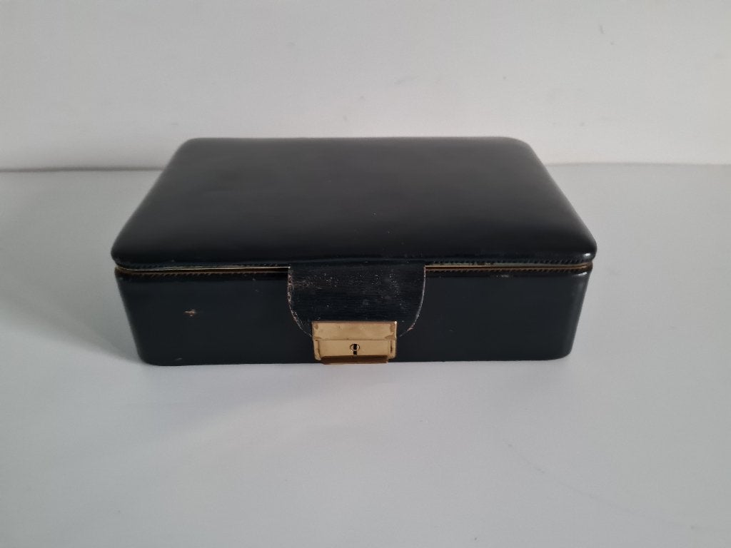 vintage lederen sieradendoos, juwelenkistje, Ophalen of Verzenden, Huis en Inrichting