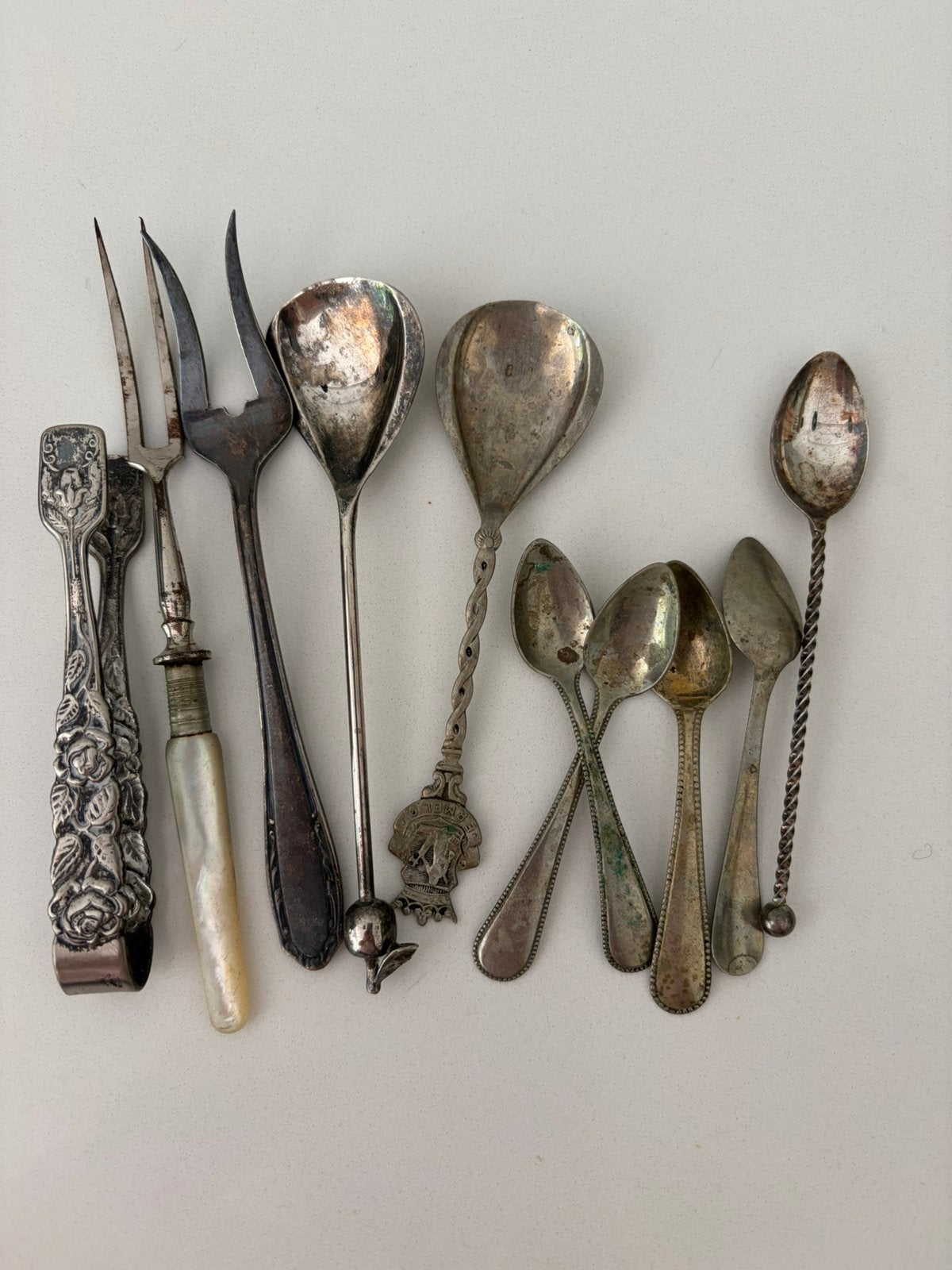 Diverse vintage lepeltjes vorkjes suikertang, Antiek en Kunst, Antiek | Bestek, Ophalen of Verzenden