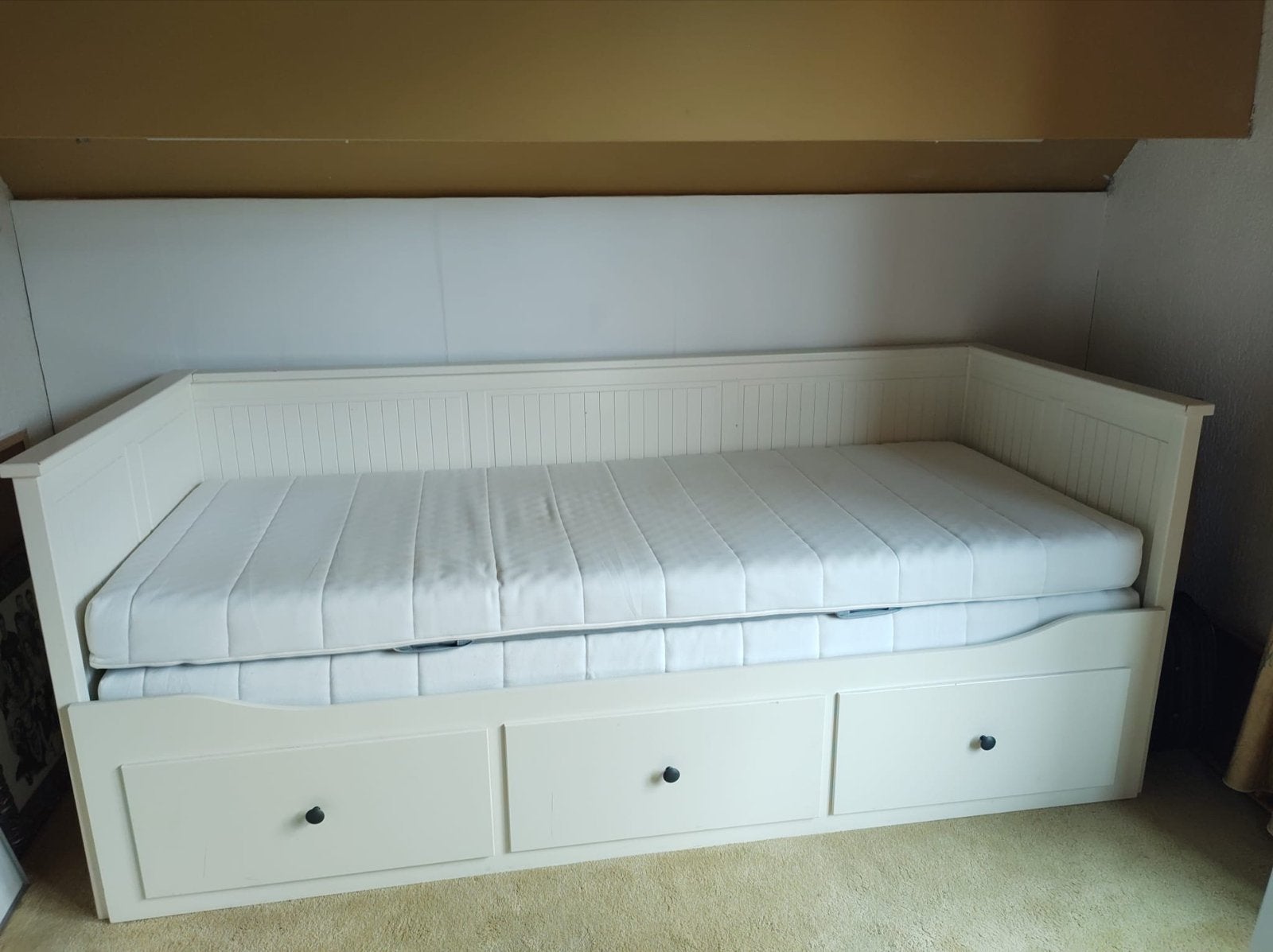 IKEA Hemnes Dagbed met 3 lades en 2 matrassen, Ophalen, Wit, Tweepersoons, 80 cm