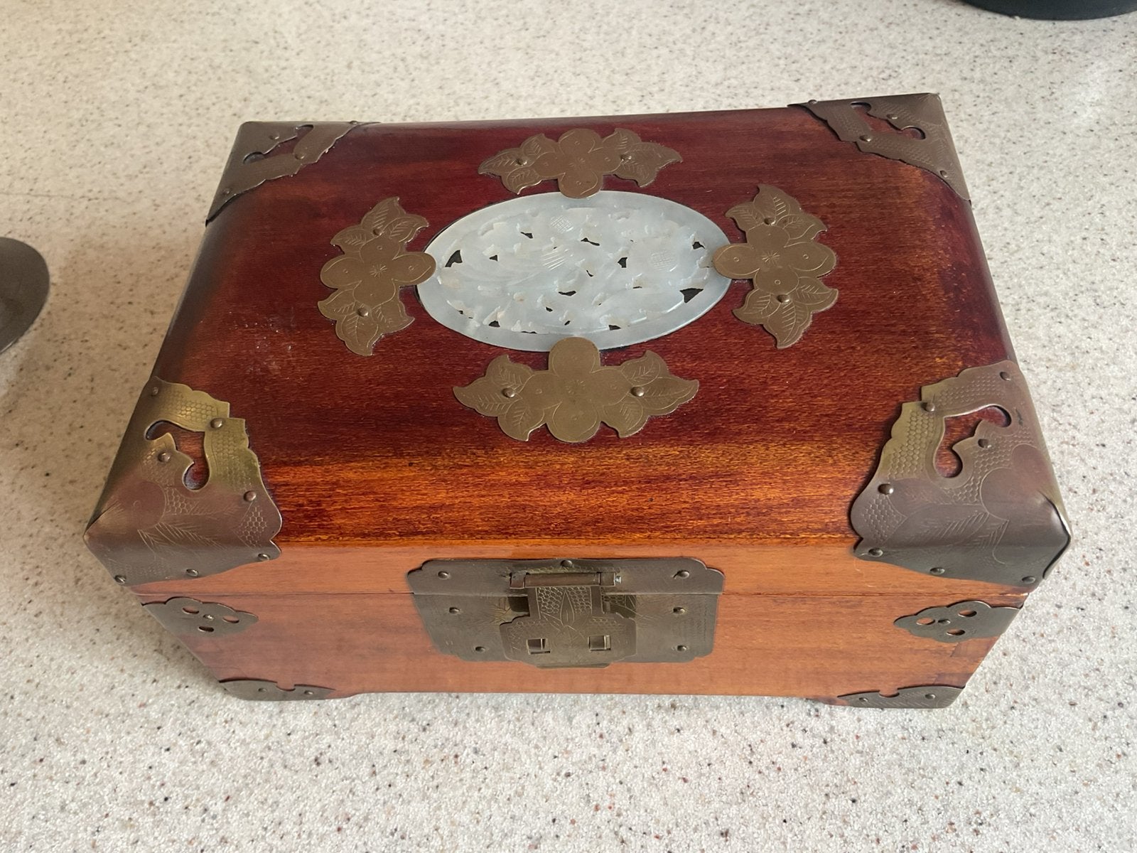 Vintage Chinese Sieradendoos – Palissander & Jade/Speksteen, Antiek en Kunst, Ophalen of Verzenden