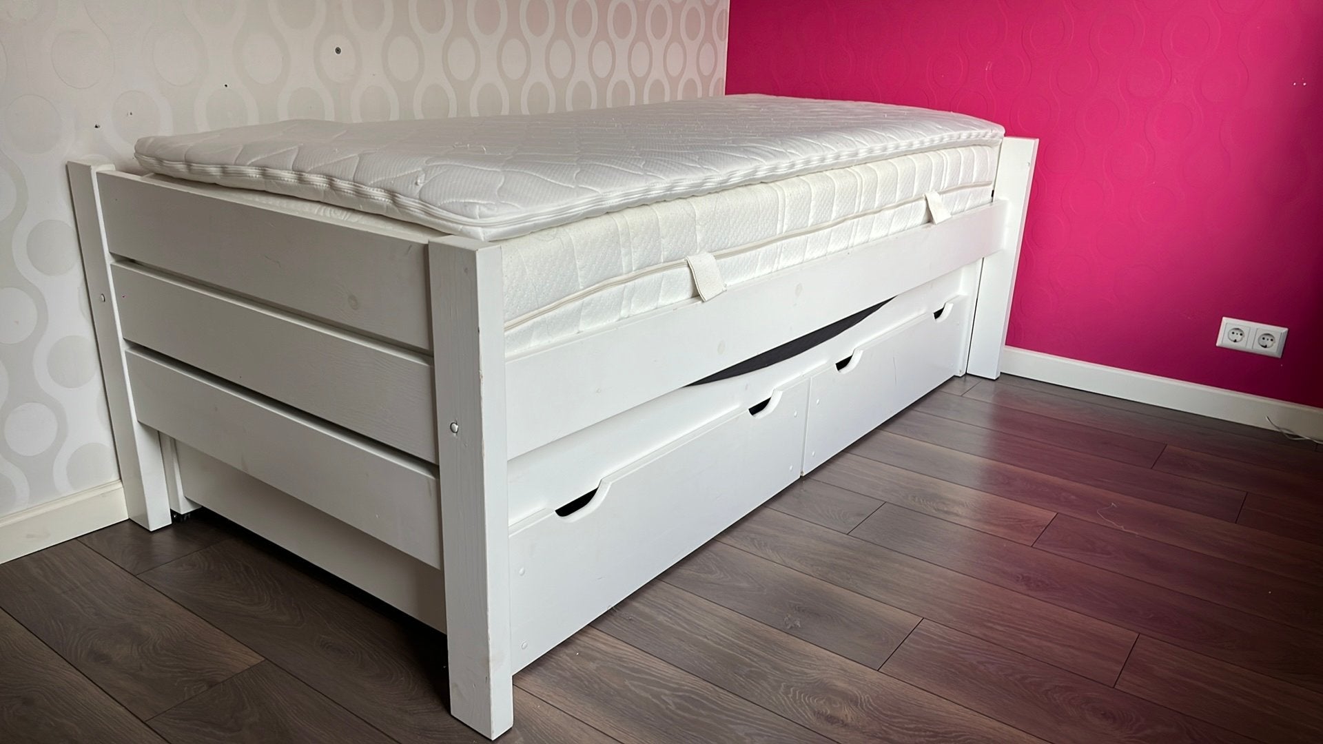1 persoons bed, Ophalen, 90 cm, Eenpersoons, Wit