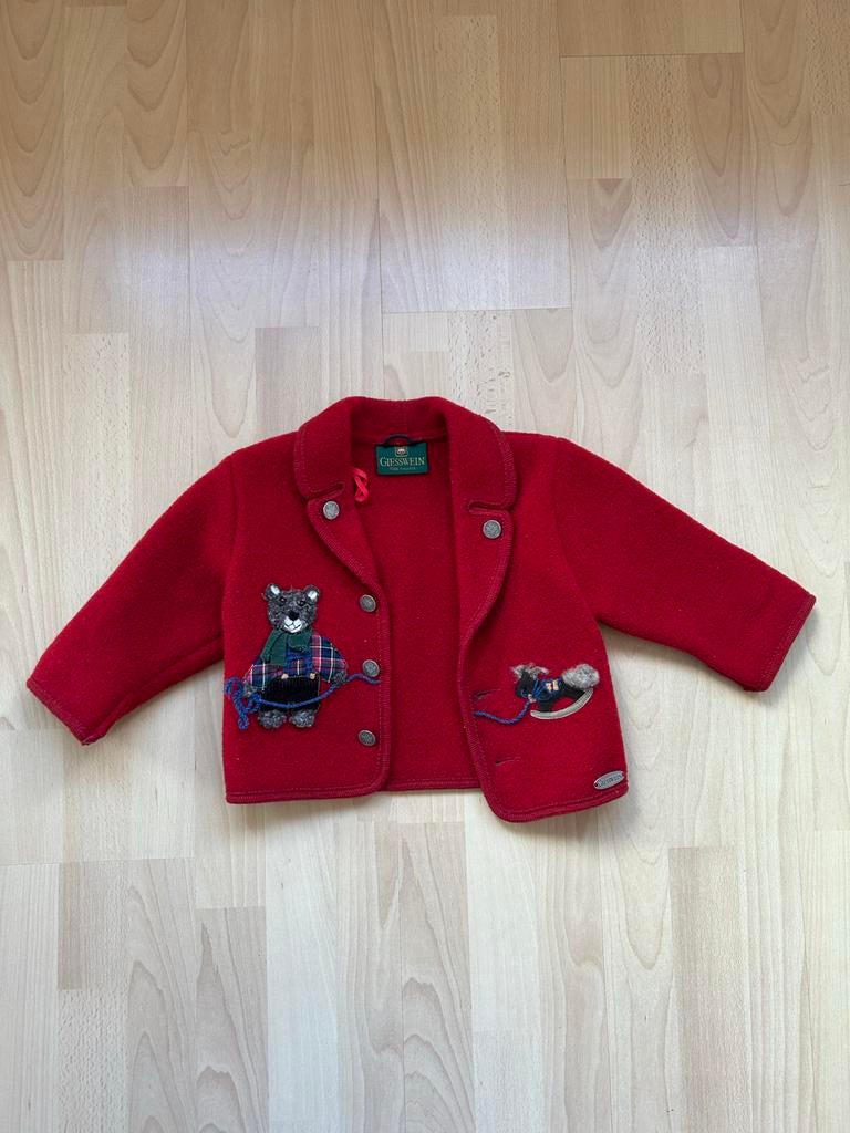 Giesswein wollen jasje voor 2yo - rood met applicaties, Ophalen of Verzenden, Gebruikt, Jongetje of Meisje