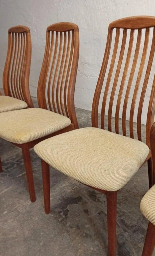 Set van 4 mid century Deens eetkamerstoelen, Schou Andersens, Ophalen, Hout, Tweedehands, Bruin
