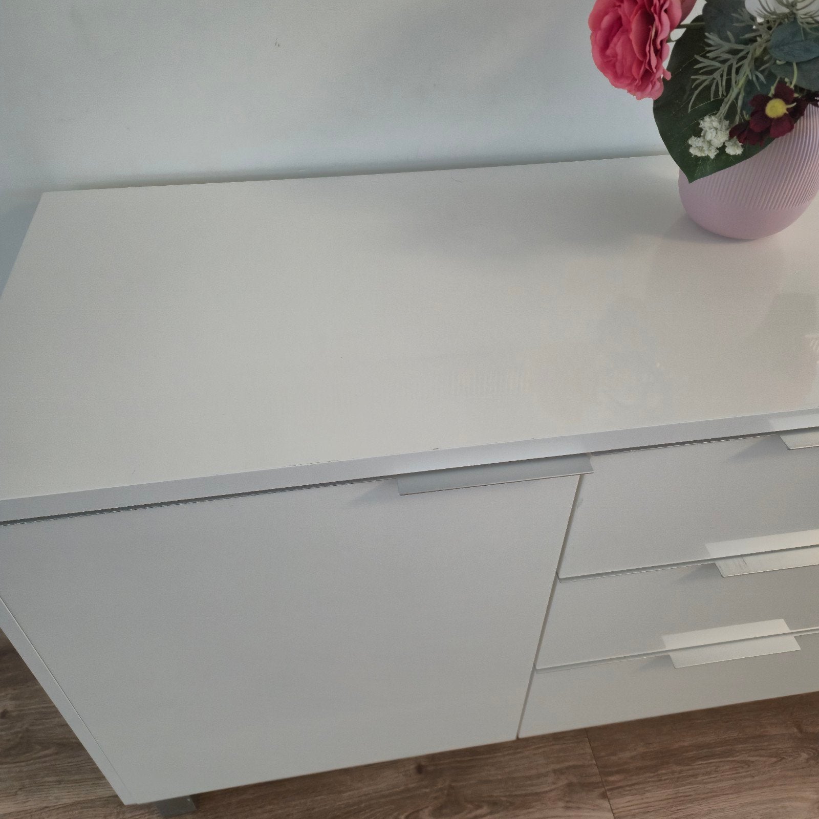 Strak wit dressoir met lades en deuren n met spiegel, Overige materialen, Met lade(s), Modern, Strak, 150 tot 200 cm