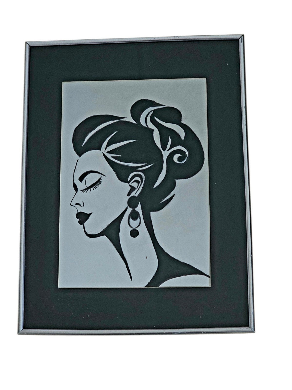 Stijlvol ingelijst portret van een vrouw, Ophalen of Verzenden, Schilderij/print, Zwart