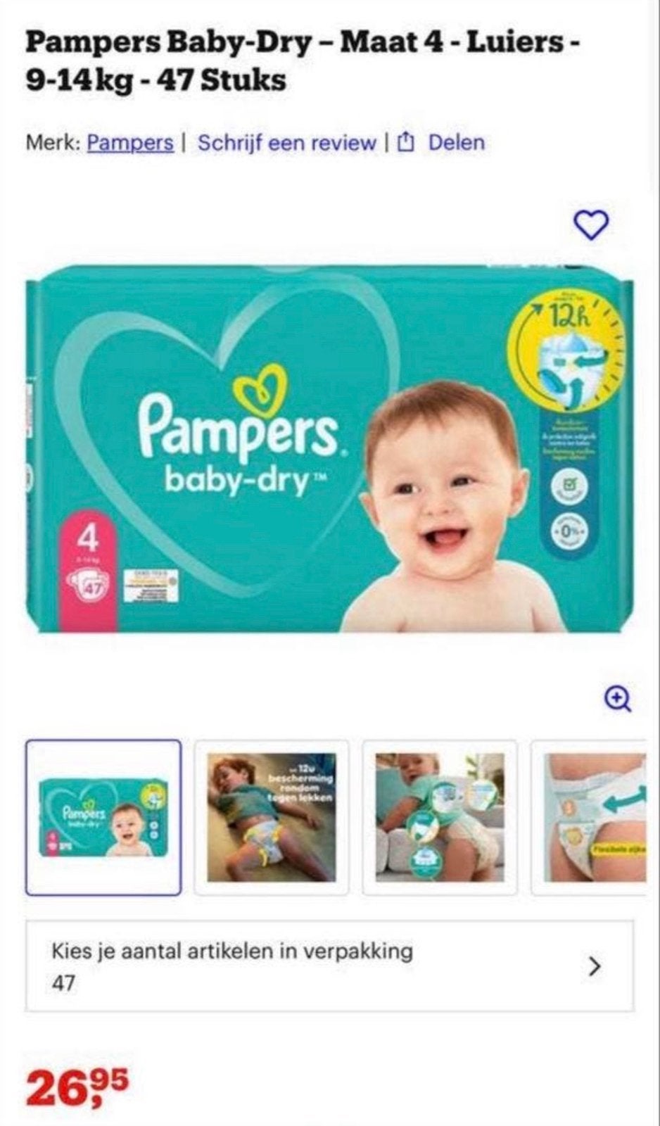 Pampers Baby-Dry Luiers Maat 4 (9-14kg); €0,23 per luier, Ophalen, Nieuw