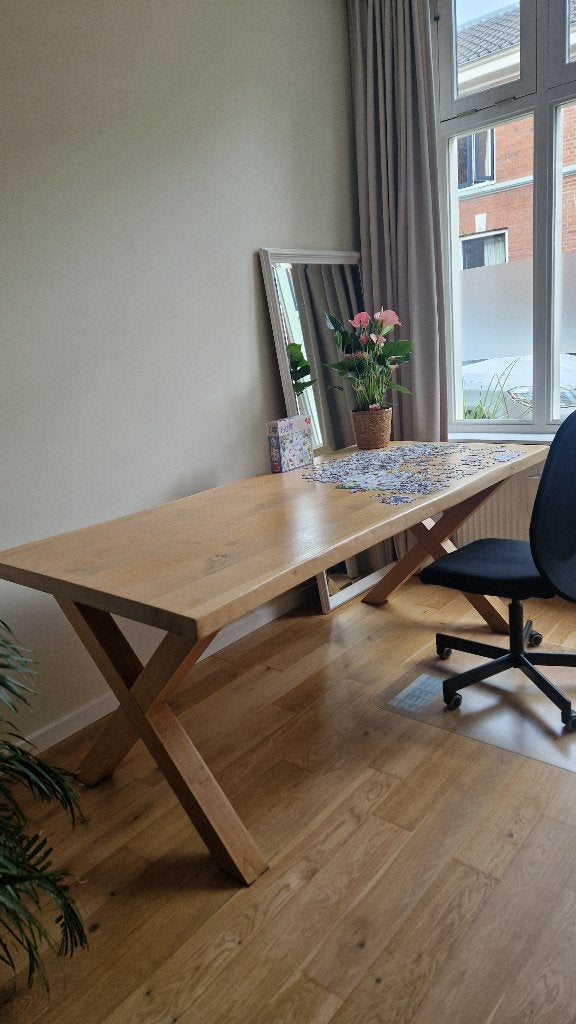 prachtige boomstam eiken tafel 200x94, Ophalen, Gebruikt, Eikenhout, 200 cm of meer