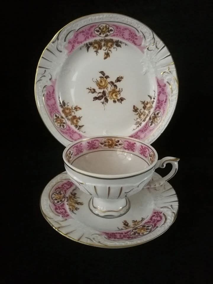 Vintage Porseleinen Theekopje Set PMP Plaue – Made in DDR, Ophalen of Verzenden