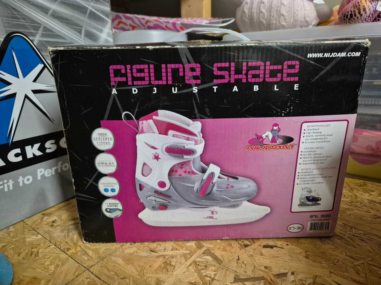 Nijdam verstelbare kunstschaatsen roze/grijs (maat 27-30), Sport en Fitness, Schaatsen, Ophalen of Verzenden, Zo goed als nieuw