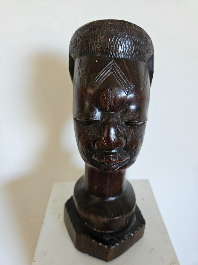 Handgesneden Afrikaans houten bustebeeld 21 cm, Ophalen of Verzenden