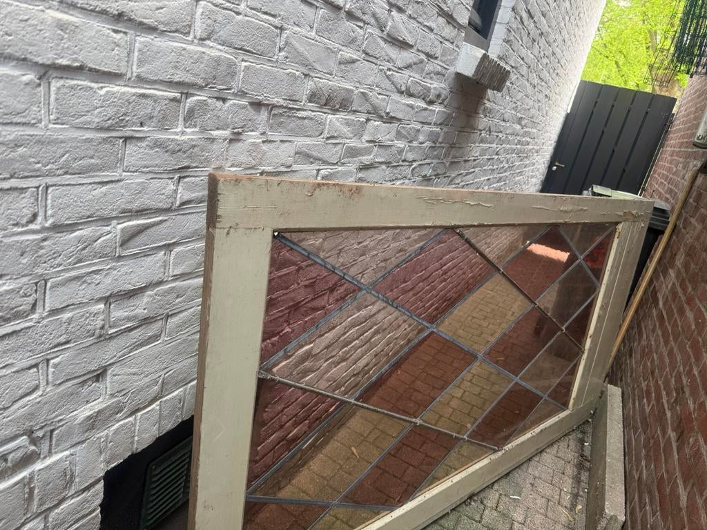 Glas in lood Deur. Hout en glas in lood is goed., Ophalen, Gebruikt, Binnendeur, 200 tot 215 cm