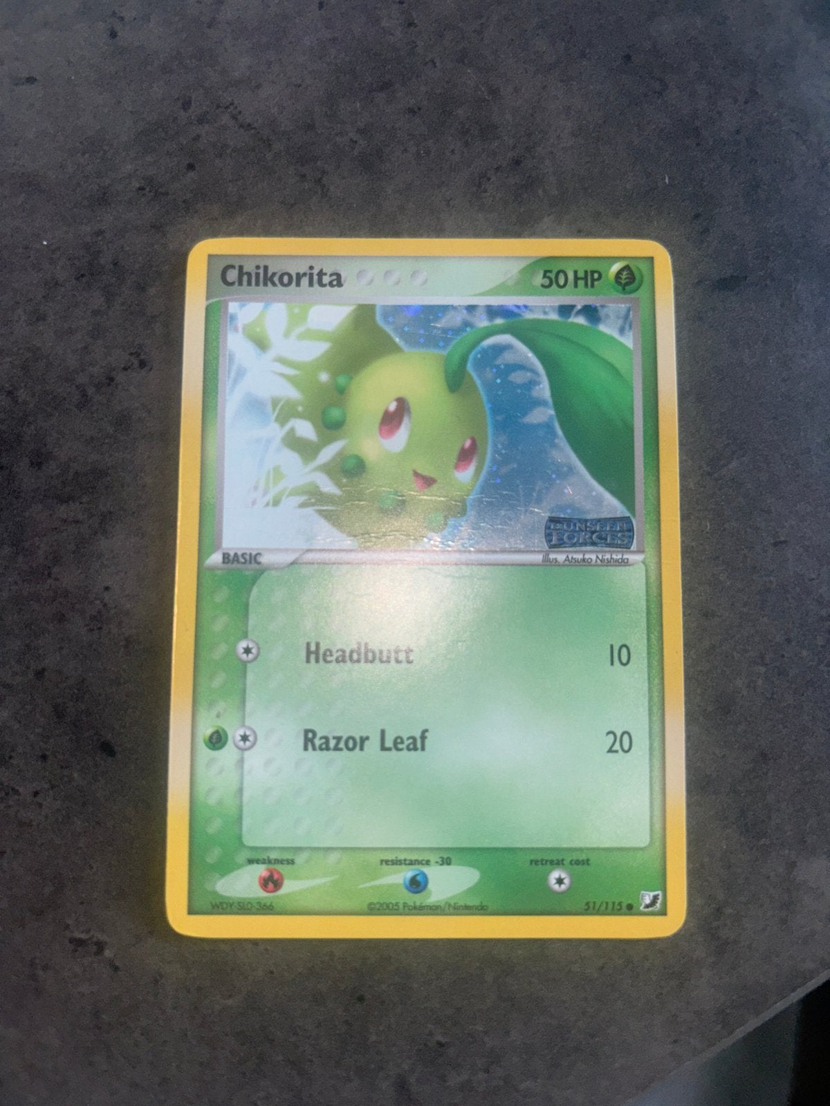 Chikorita Pokémon kaart (2005), Ophalen of Verzenden, Gebruikt, Losse kaart